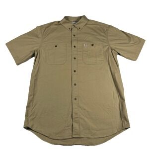 Carhartt Relaxed Fit Work Chambray Casual Mens Shirt Tan Short Sleeve Large Tall